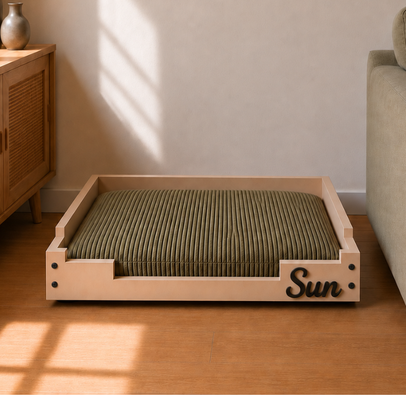 Lit pour chien personnalisé en bois