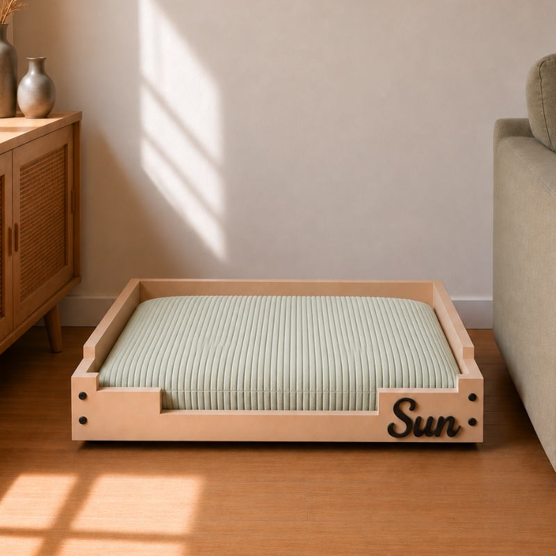 Lit pour chien personnalisé en bois